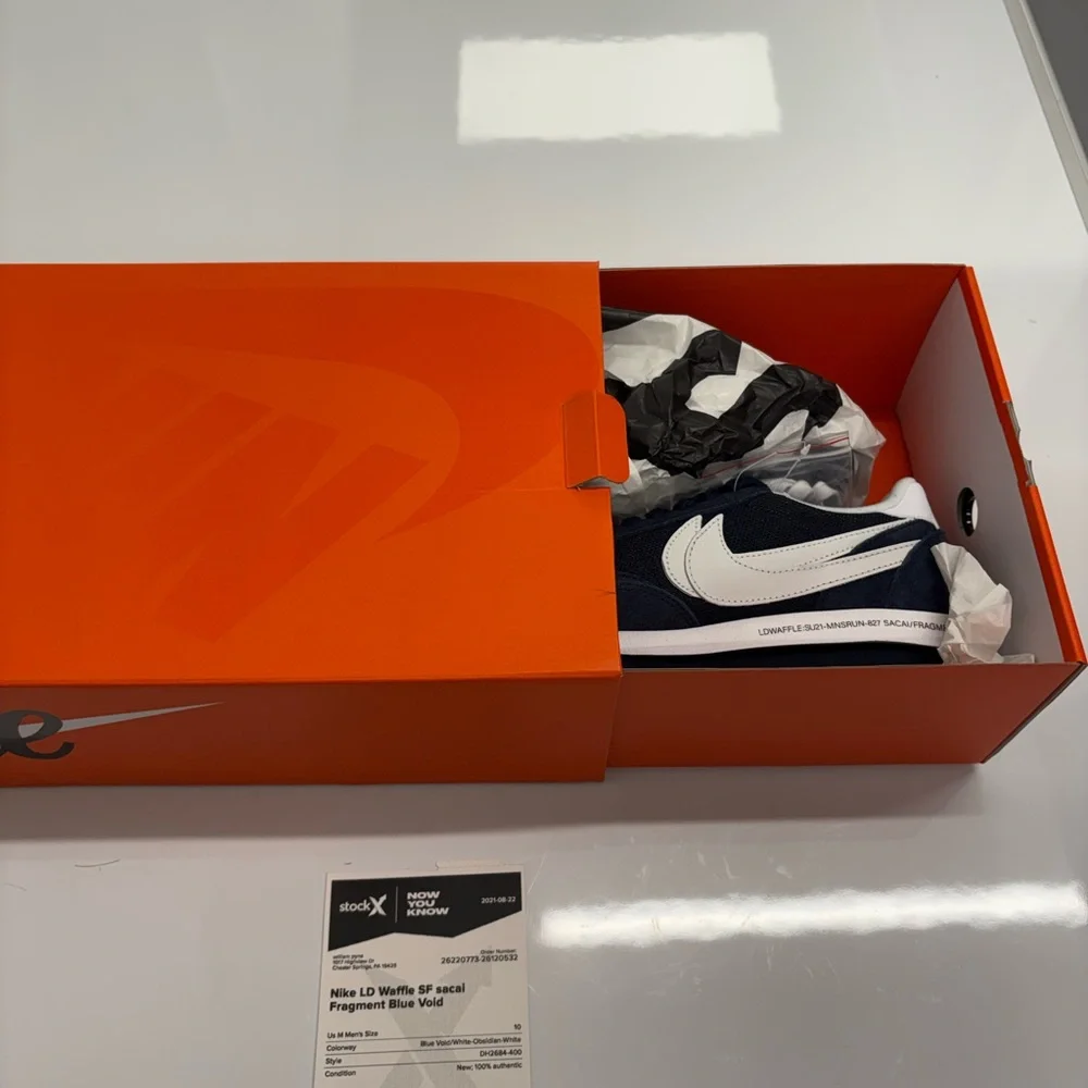 Nike sacai x Fragment LDWaffle Blue Void Size 10 New DS - Picture 3 of 13